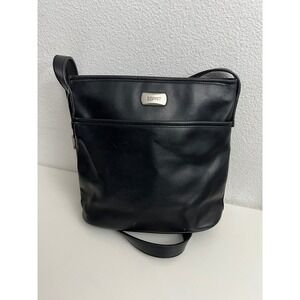 Esprit Vintage Black Faux Leather Crossbody Bag Adjustable Strap Silver Logo Bag